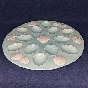 Deviled Egg Serving Platter. Shoreline Collection by Home Studio. Blue Sea-foam